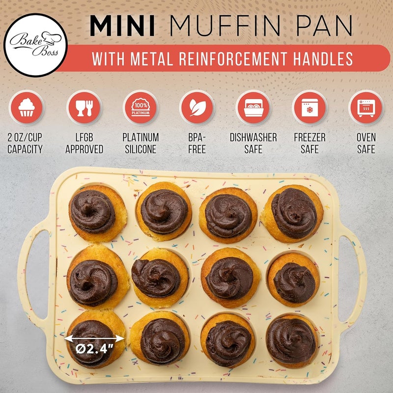 BAKE BOSS Silicone Mini Muffin Pan 12 Count – Non-Stick Muffin Pans for Baking, BPA-Free Silicone Cupcake Pans for Baking, Easy Release, Metal Handles, Oven & Dishwasher Safe - Image 3